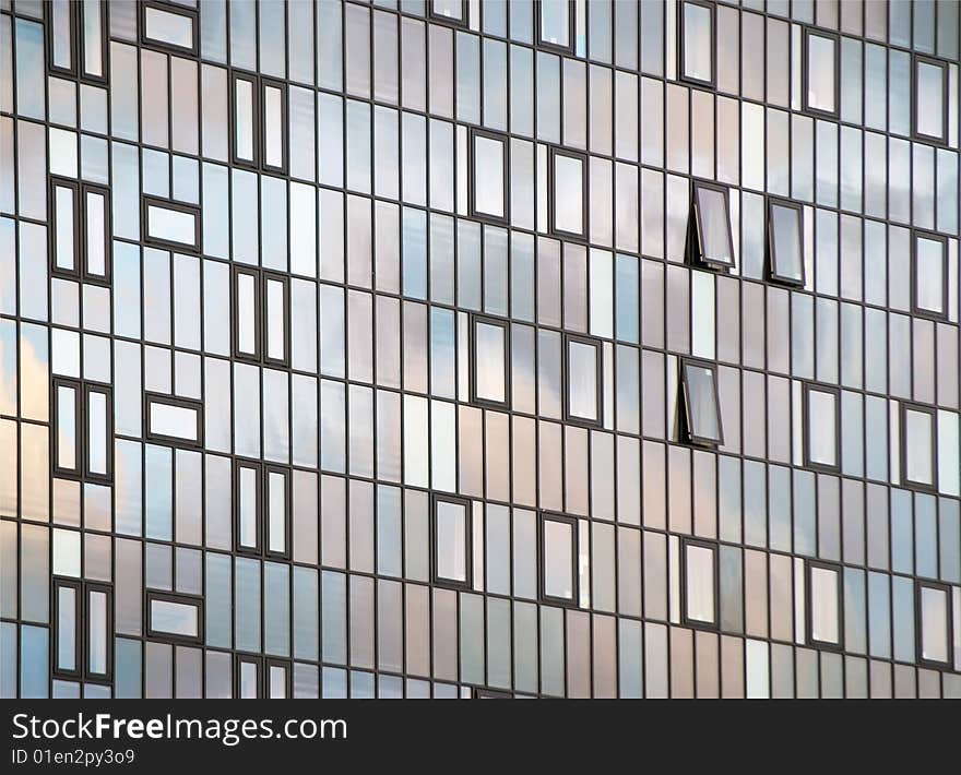 Close-up of glass fronted city office block. Close-up of glass fronted city office block