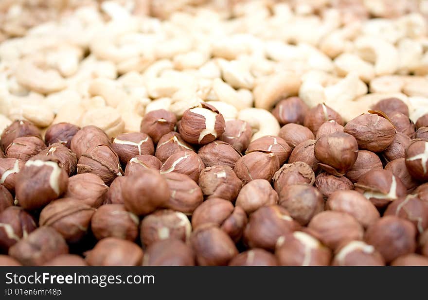 Closeup shoot of dry hazelnuts