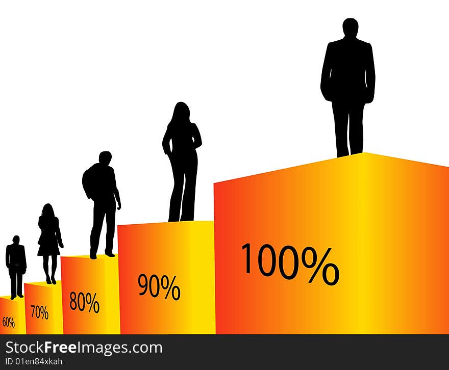 Illustration of business people and graph