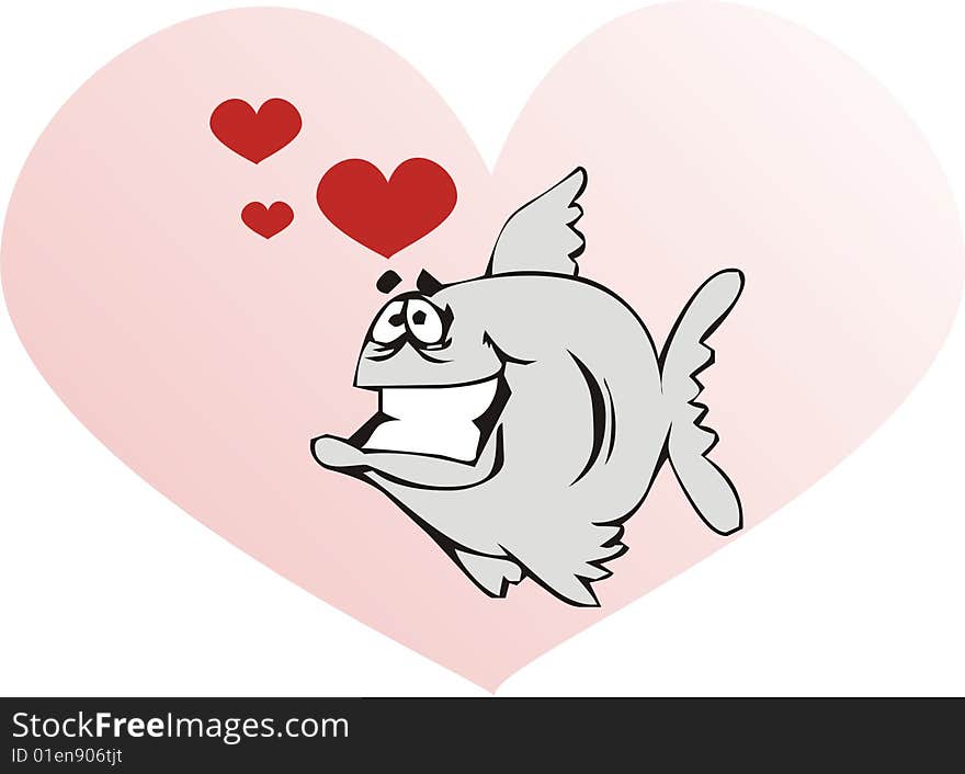 Gray fish and a big pink heart illustration. Gray fish and a big pink heart illustration