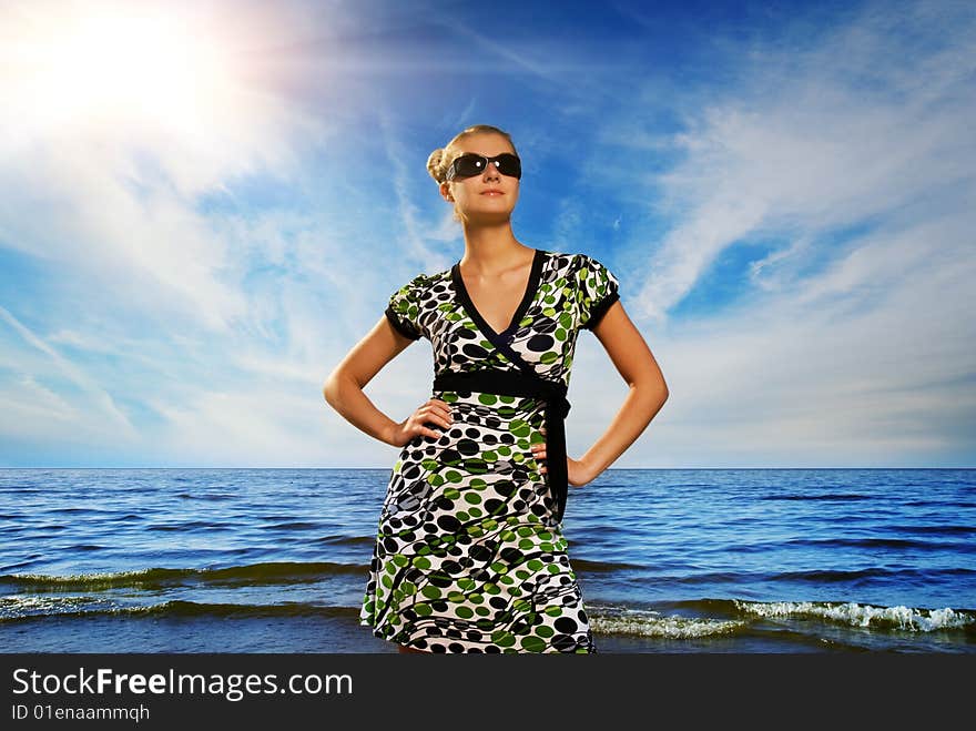 Woman relaxing near the ocean