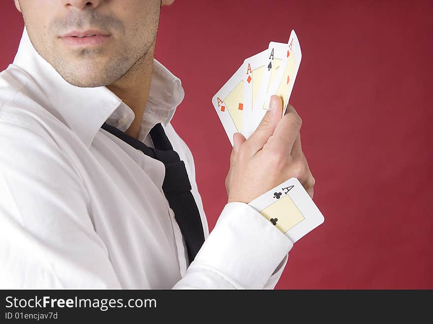 Poker player with one ace in his sleeve