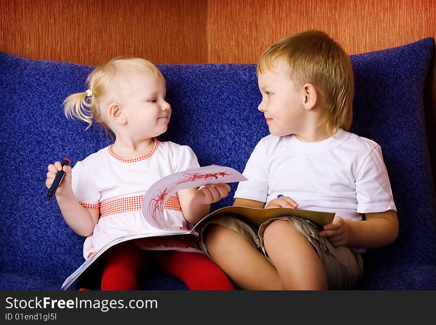 Children drawing in the room. Children drawing in the room