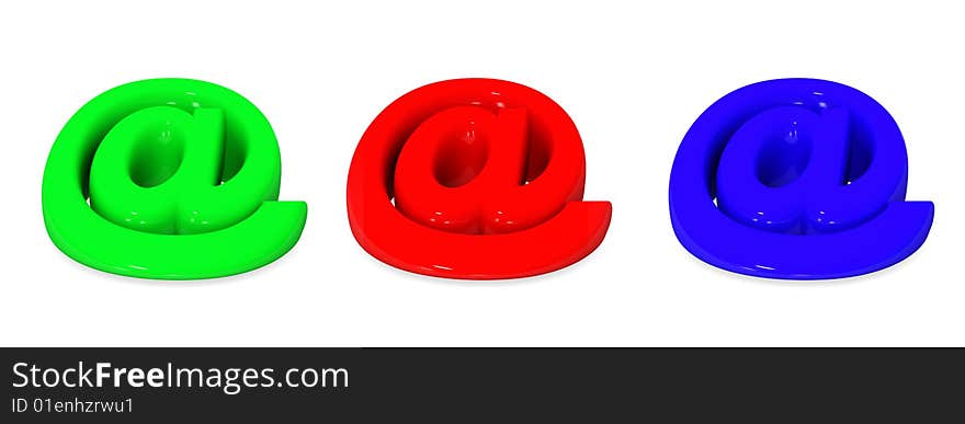 3D generated red, green, blue email signs