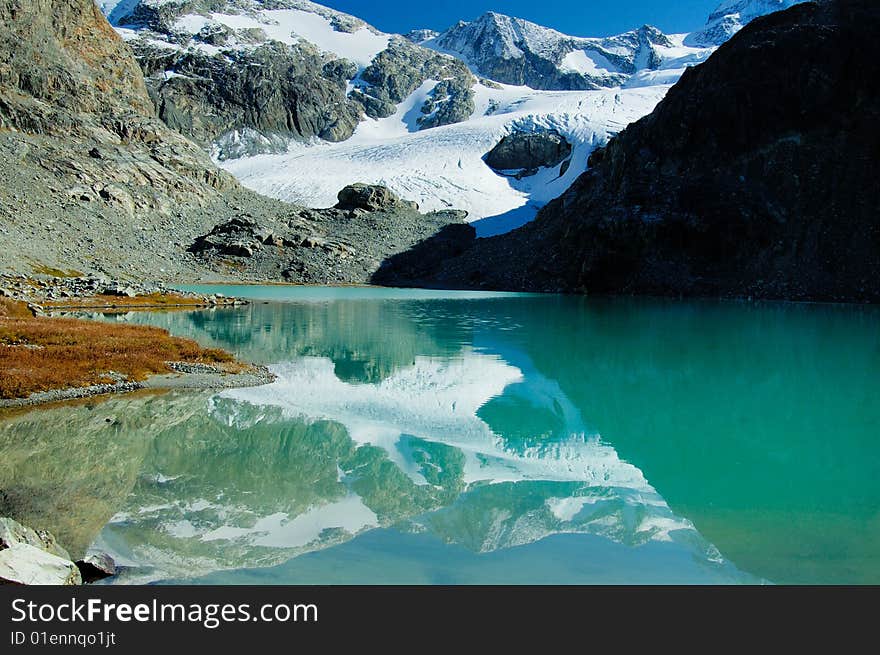 Glacier lake in the mountain at early fall