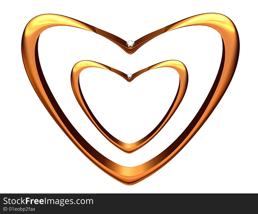 The image of two wedding rings bent in the form of hearts.