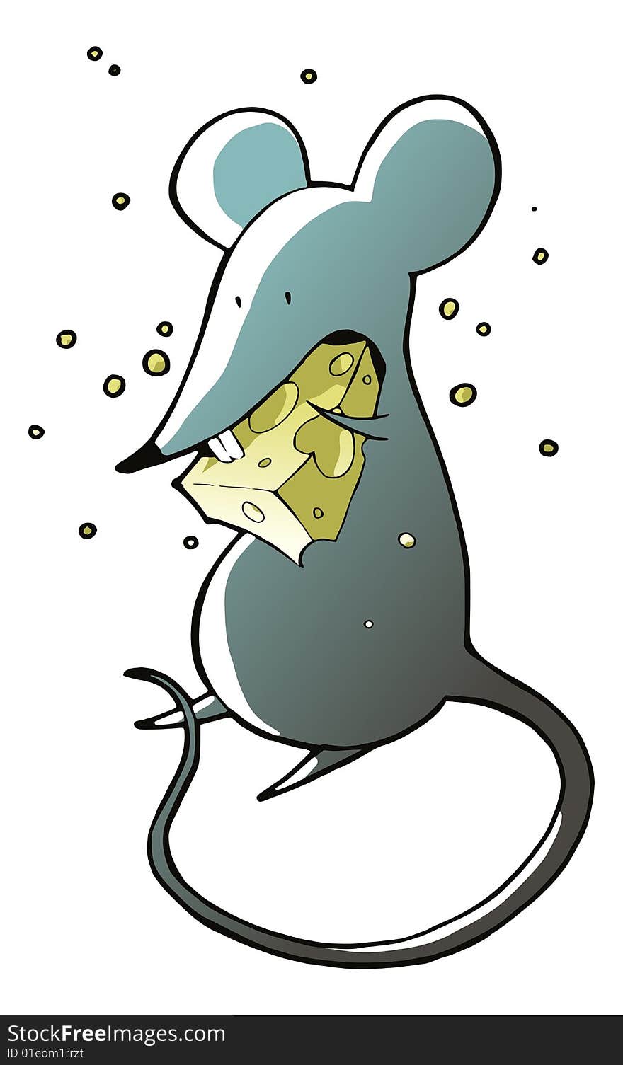 Illustration of a cartoon mouse eating a piece of cheese. Illustration of a cartoon mouse eating a piece of cheese