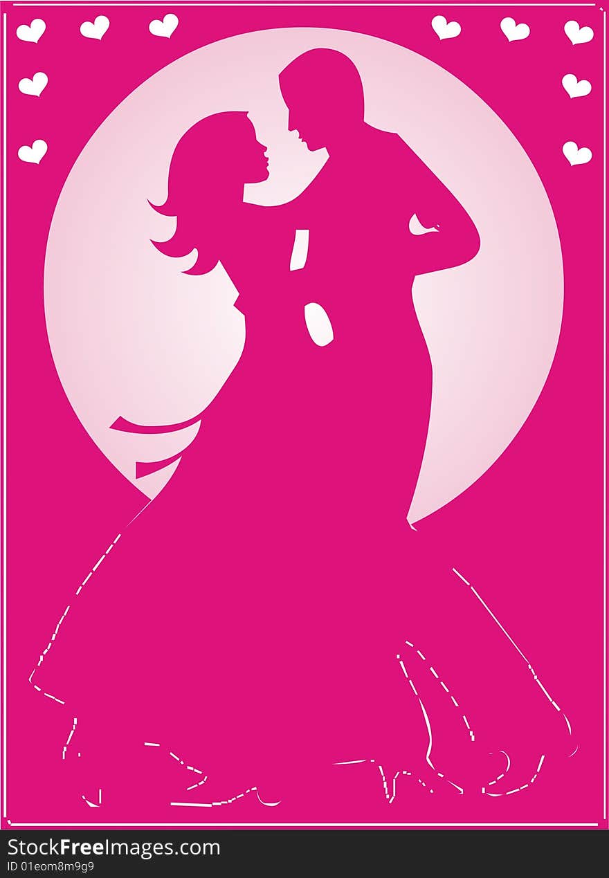 Pink frame with a pink silhouette illustration. Pink frame with a pink silhouette illustration