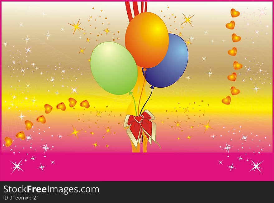 Colorful balloons and hearts. Background for card. Vector illustration