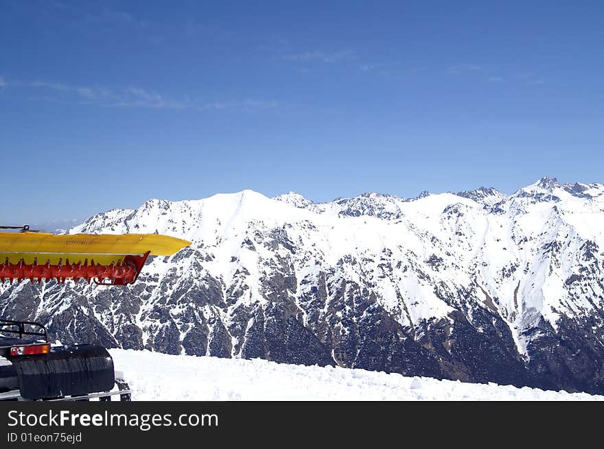 Ratrac. Ski resort. Caucasus Mountains. Dombaj