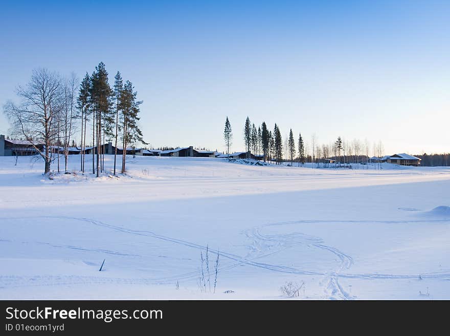 Beautiful winter landscape in Finland. Tahko resort, January 2009.