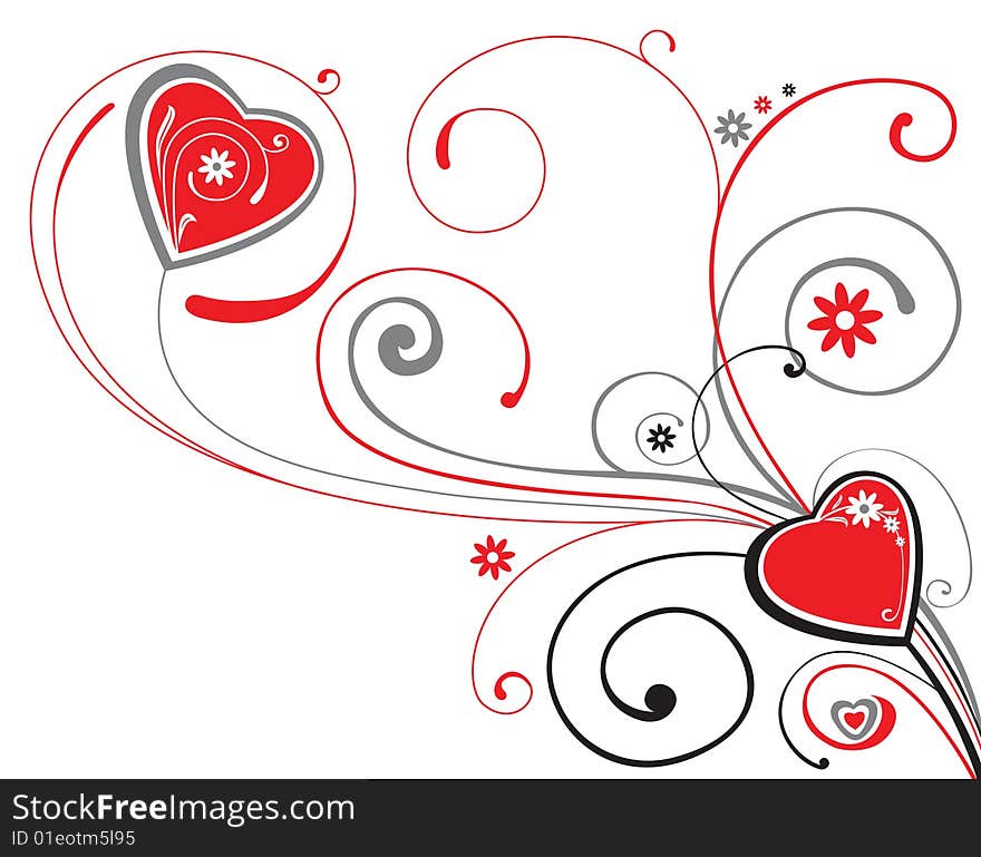 Graceful background with curls and hearts. Graceful background with curls and hearts