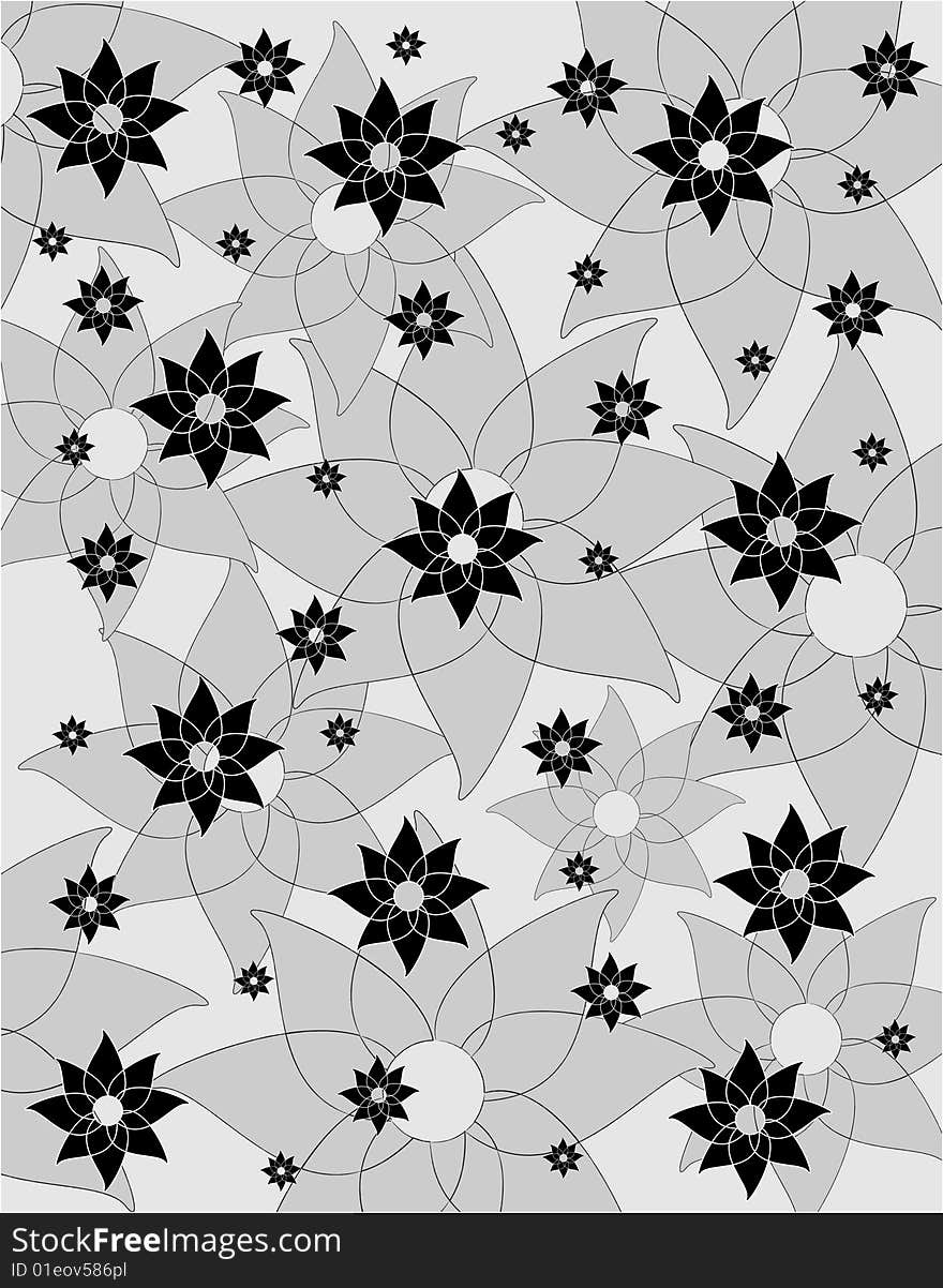 Illustration of texture with white and black  flowers. Illustration of texture with white and black  flowers