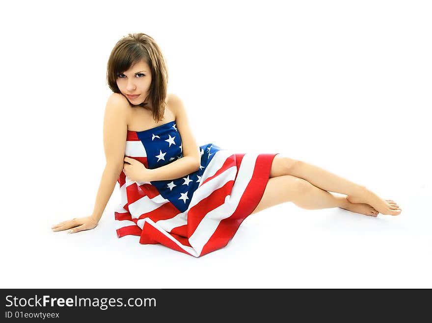 Sexy Woman Wrapped Into The American Flag