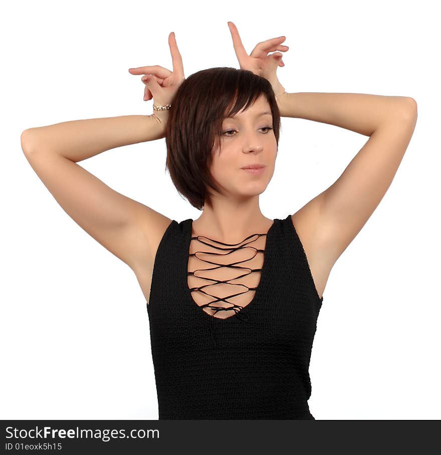 Dark Haired Girl In Black Dress