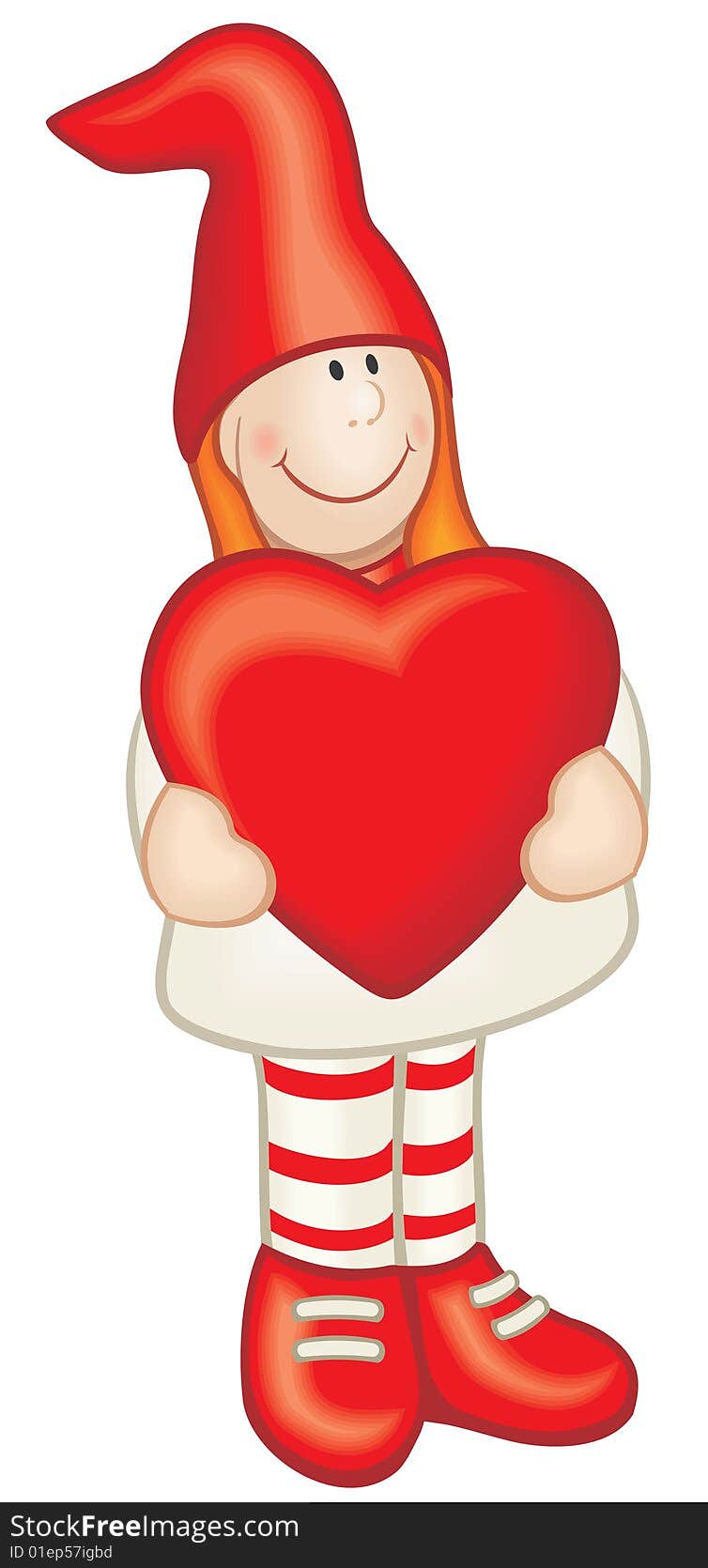 Cartoon style girl with red heart in her hands. Drawed without any gradient and mesh fills. Cartoon style girl with red heart in her hands. Drawed without any gradient and mesh fills.