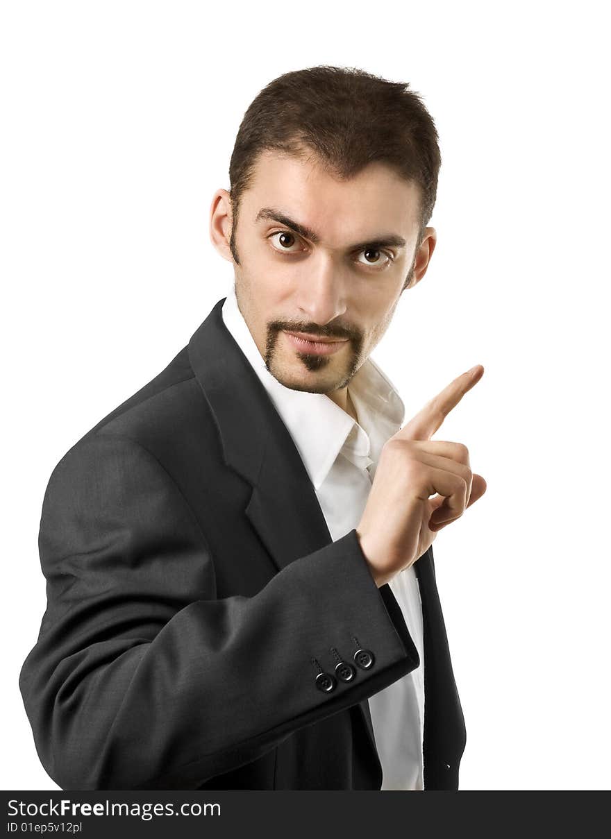 Businessman pointing at copy space