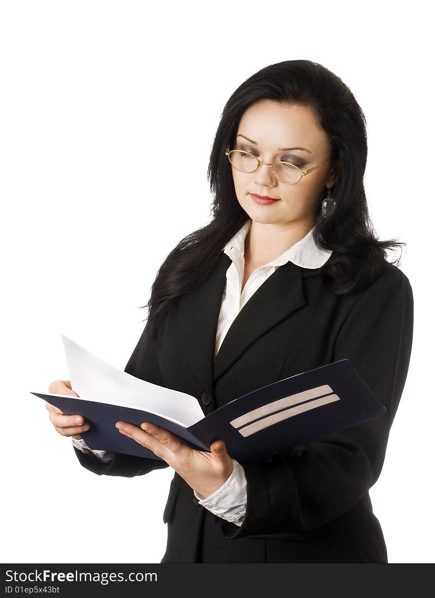 Young business woman reading documents