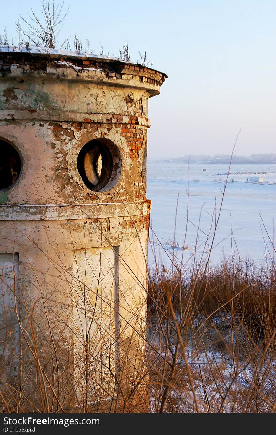 Old building of a boundary post in Russia. The Russian-Chinese border