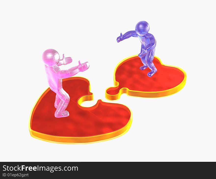 3D mans on puzzle hearts