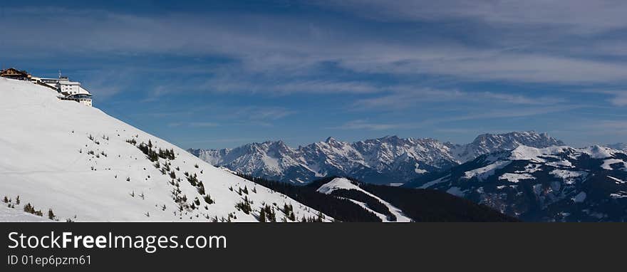 A stitched together panorama of Austrian mountains. A stitched together panorama of Austrian mountains