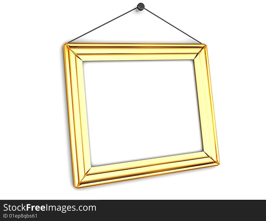 3d illustration of golden frame over white background. 3d illustration of golden frame over white background