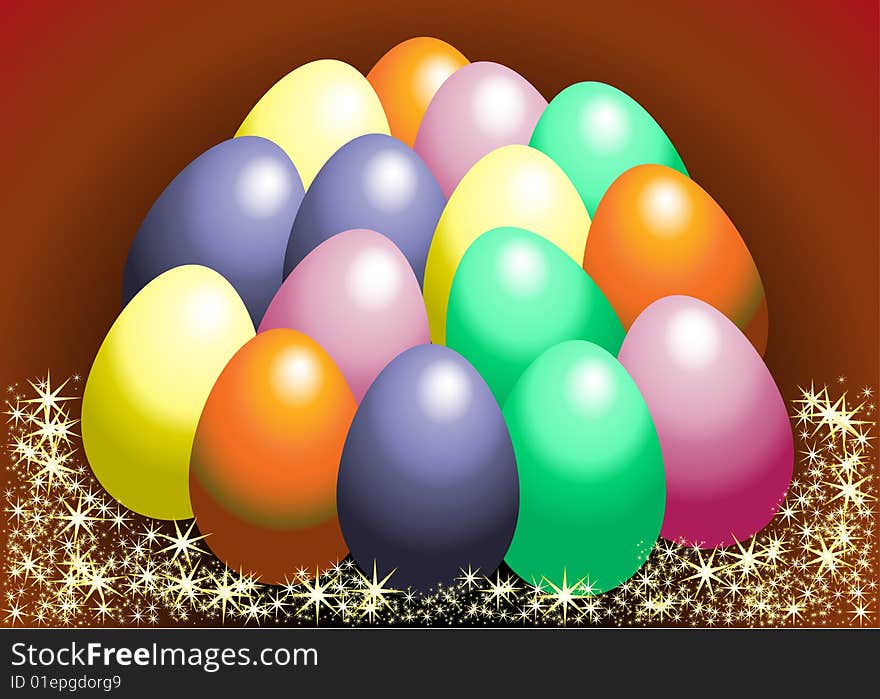 Group of Easter eggs in star basket