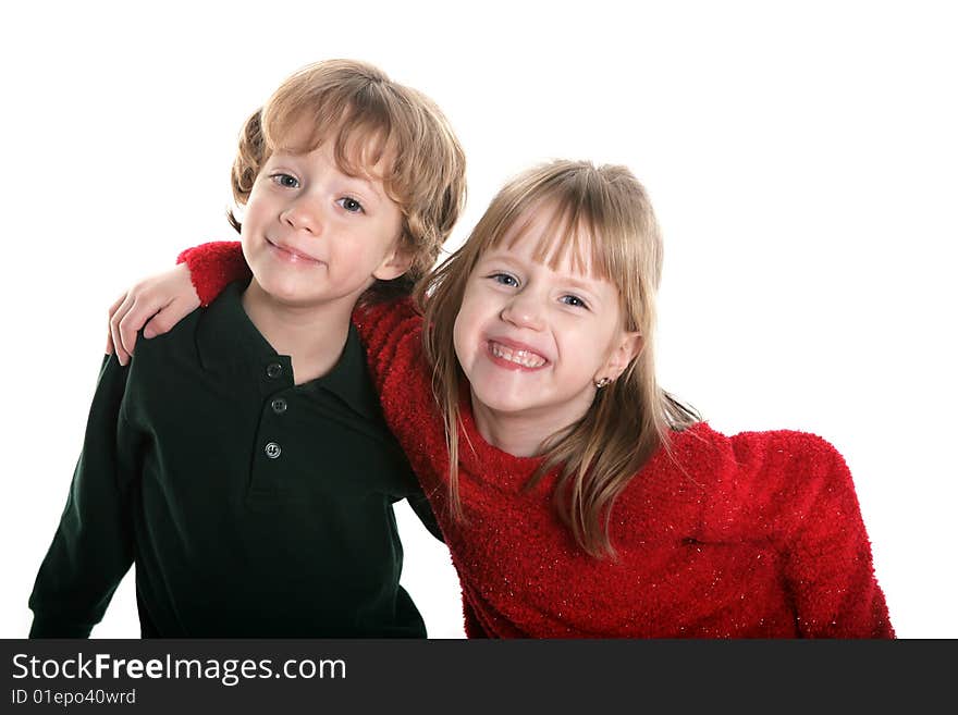 A set of boy/girl twins on white. A set of boy/girl twins on white