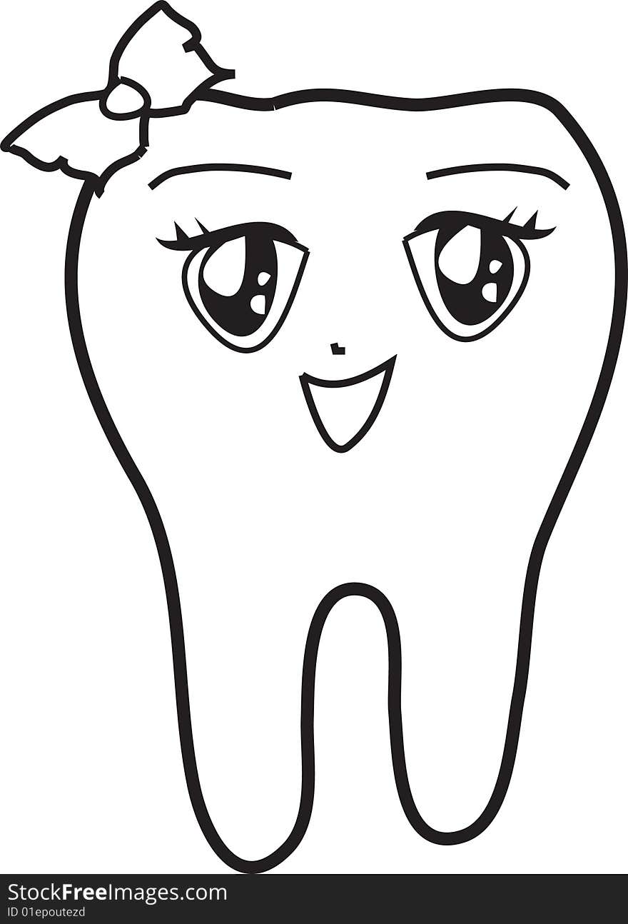 Little Cartoon Tooth with a bow. Little Cartoon Tooth with a bow