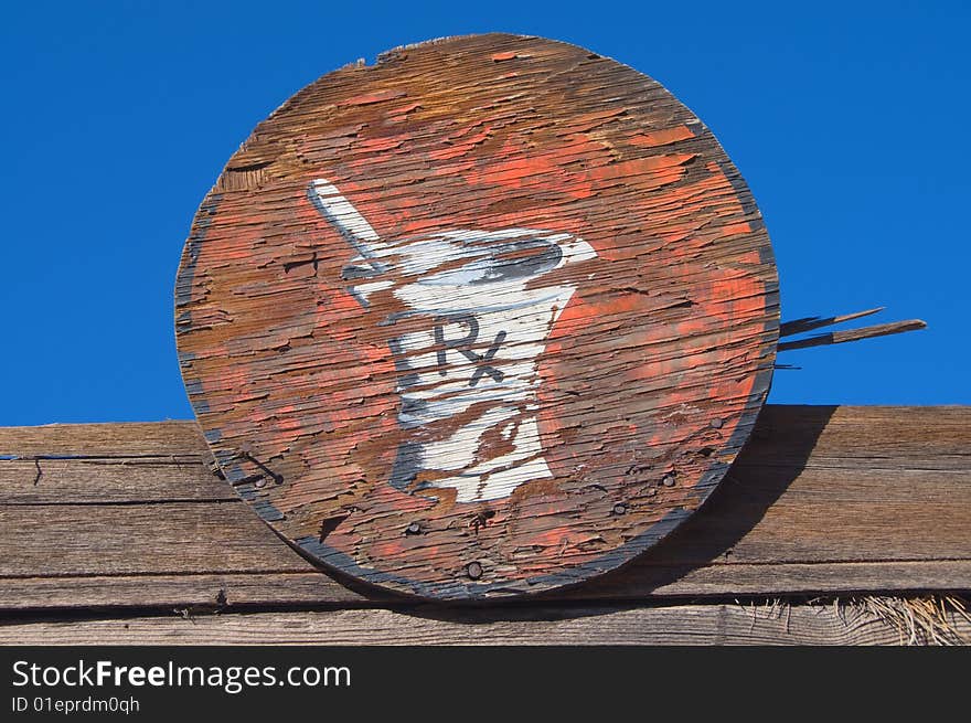 A Old pharmacy sign close up. A Old pharmacy sign close up