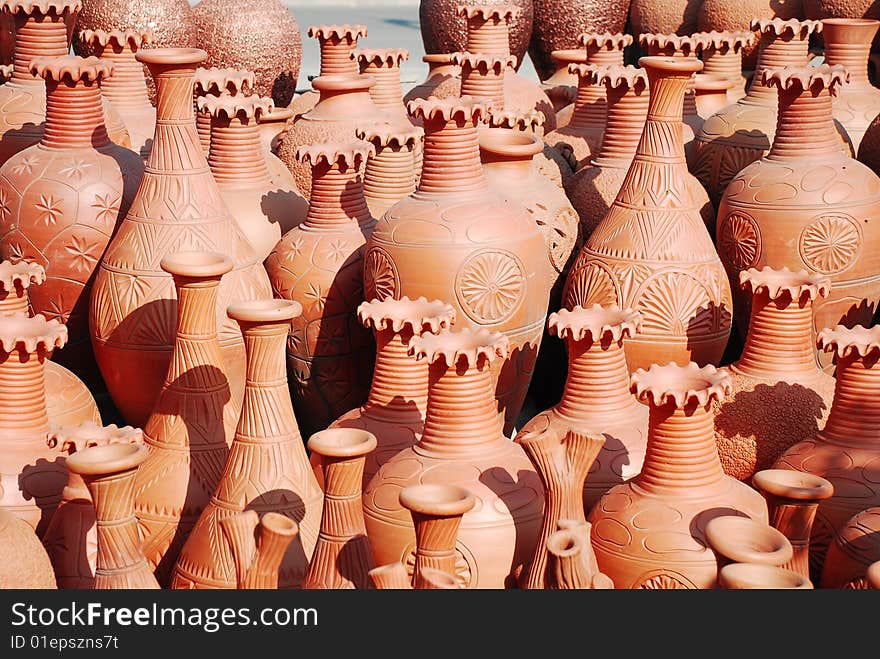 Earthen pots looking great in sunny day.