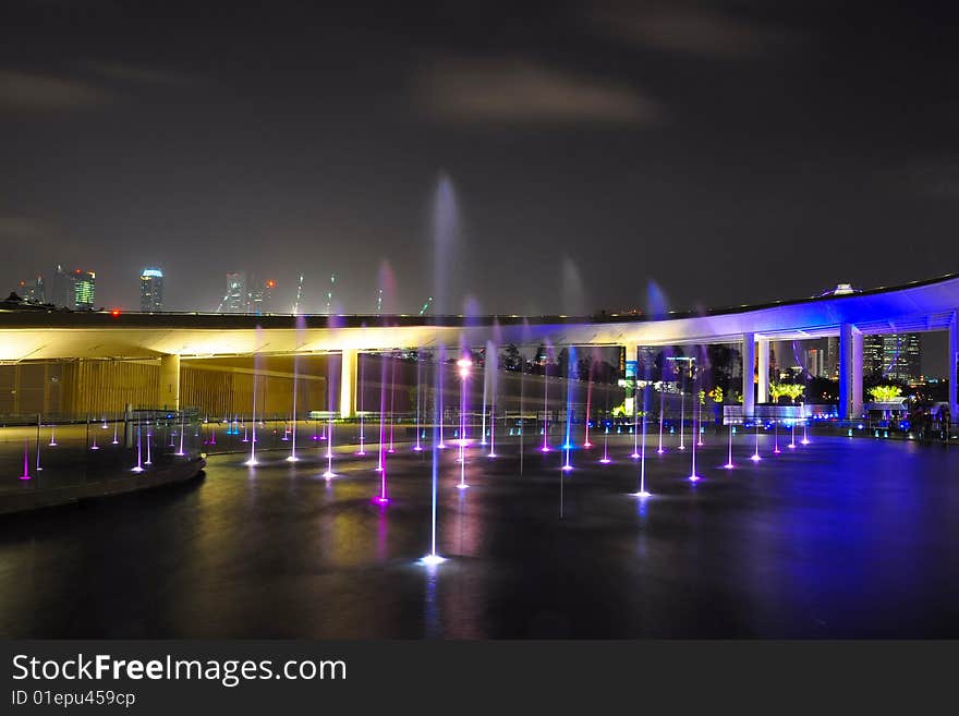 Fountains and bridge at night. Fountains and bridge at night