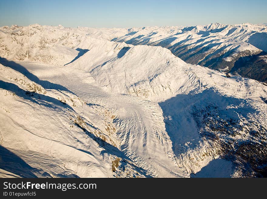 Aerial photograph of the Aletsch glacier with snow Valais Alps. Aerial photograph of the Aletsch glacier with snow Valais Alps.