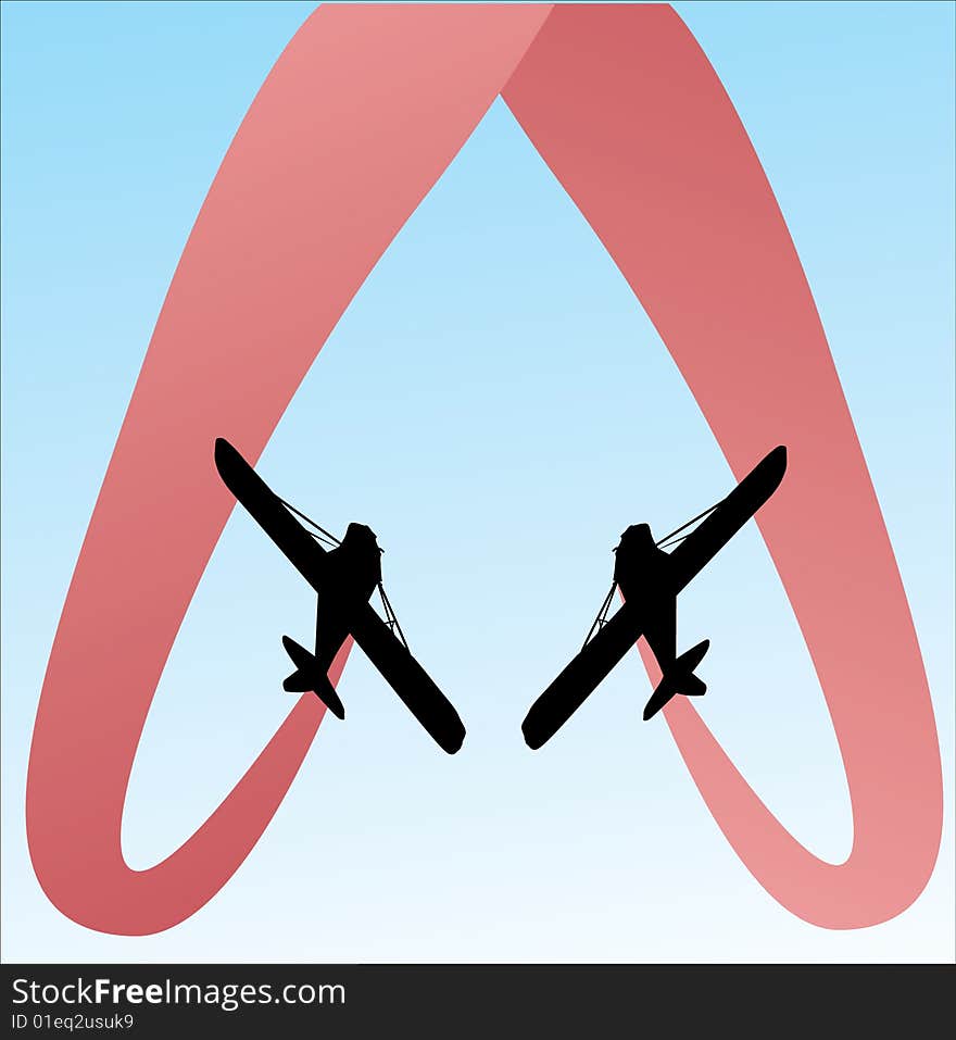 Two airplanes and heart symbol