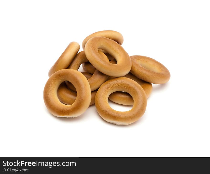 Much bagels isolated on white background with  path