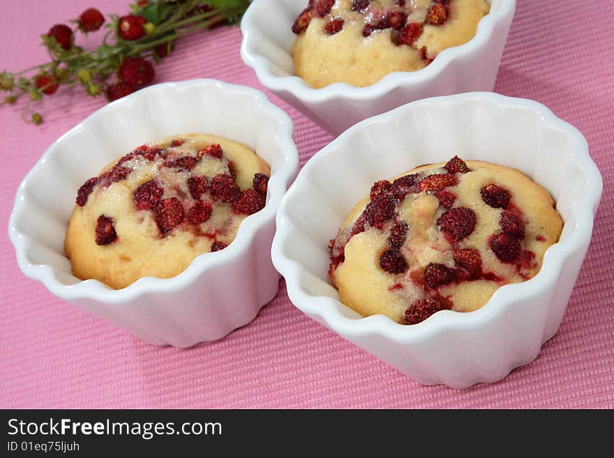 Strawberry Muffins In White Muffin Bowls