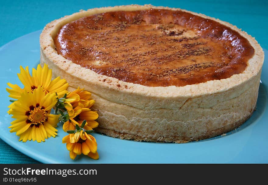 Piece of quark pie dessert on plate