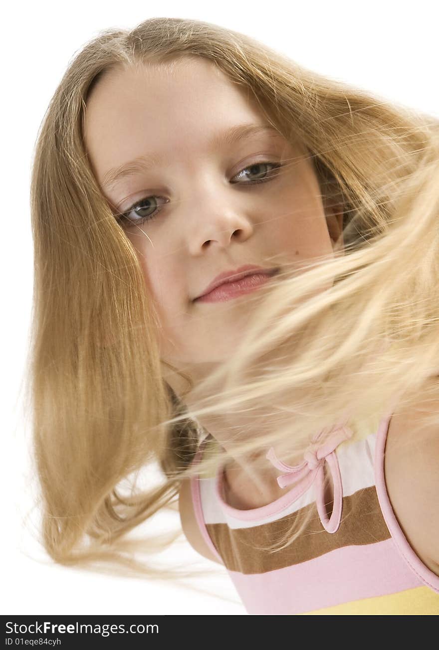 Young girl with long hair dancing in the. Young girl with long hair dancing in the