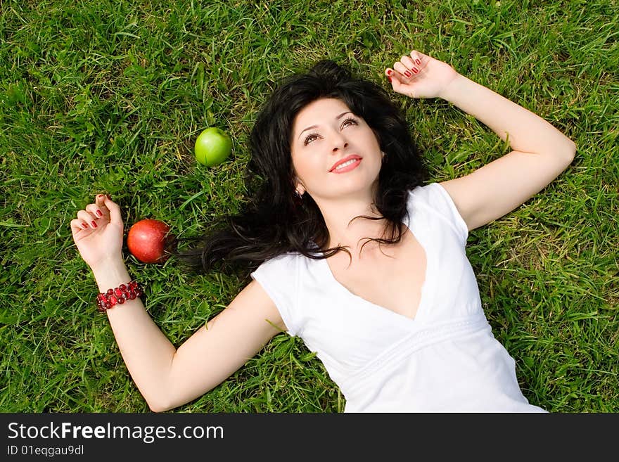 Sweet woman rest on the grass