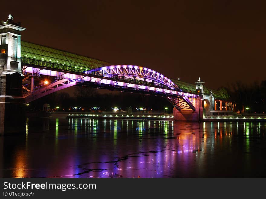 Photo of night lights on the bridge