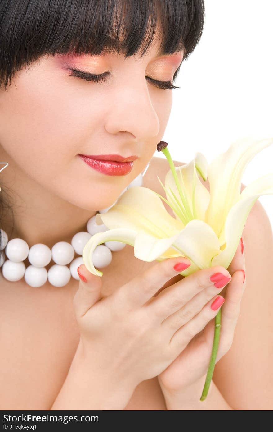 Young woman with lily flower. Young woman with lily flower