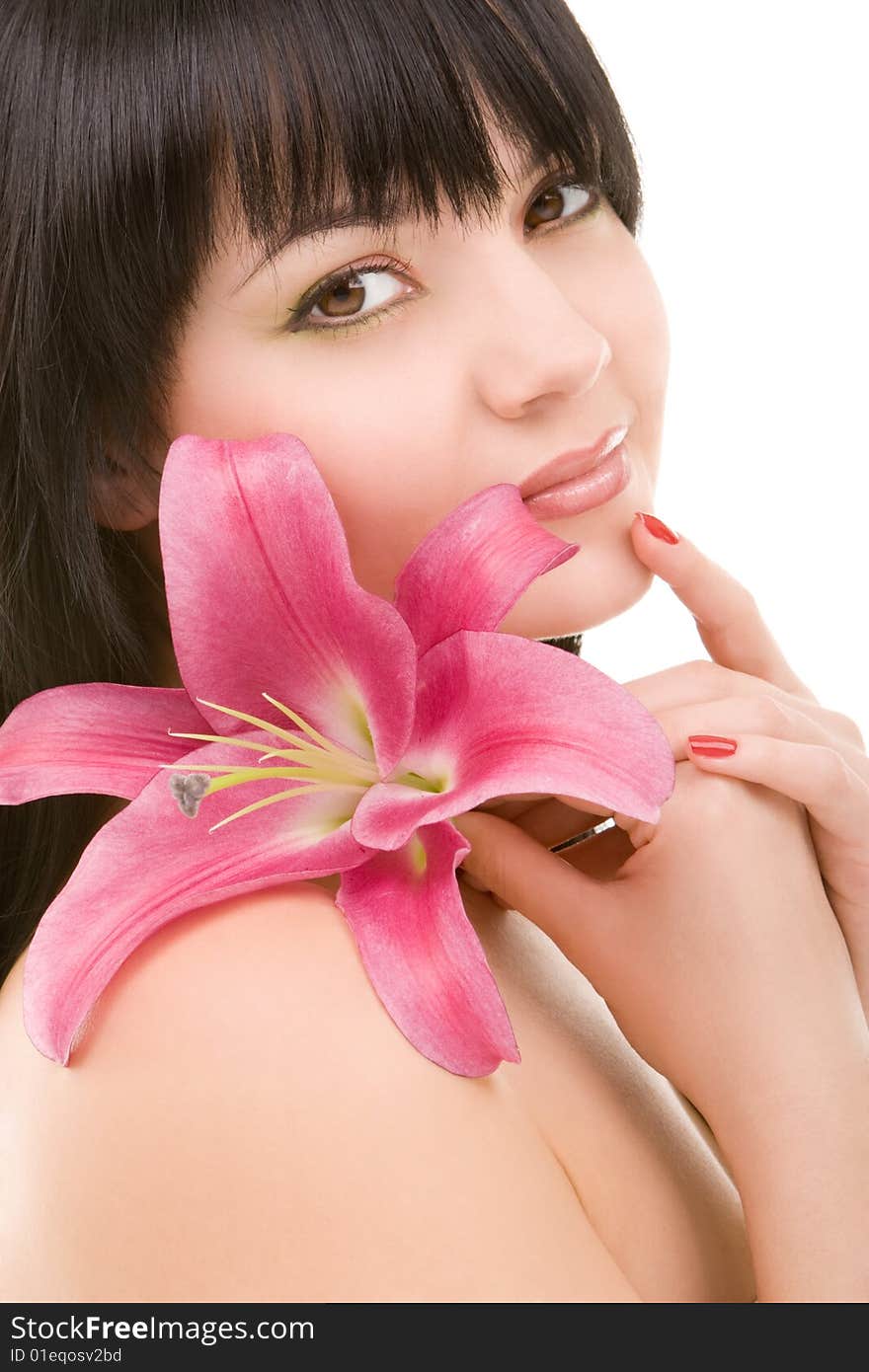 Young woman with lily flower. Young woman with lily flower