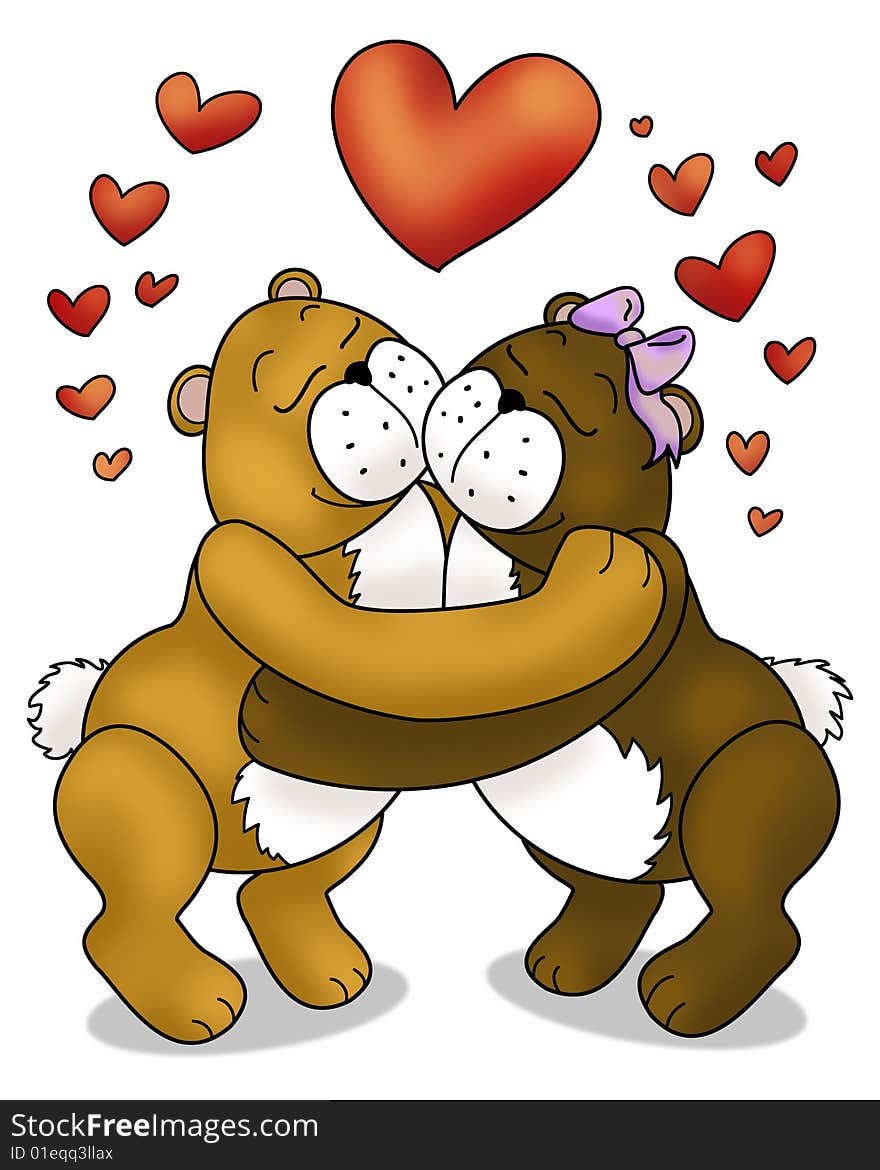 Illustration representing a pair of bears that hug tenderly. Illustration representing a pair of bears that hug tenderly