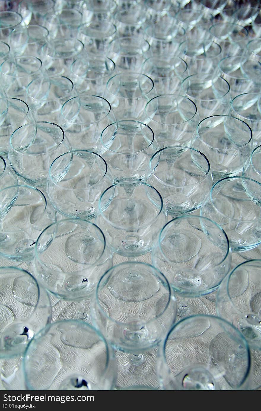 Many wine glasses on the table by close-up