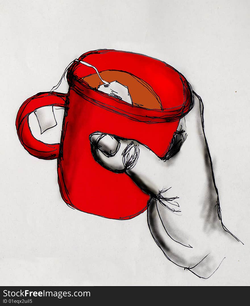 Sketch. Hand holding cup of tea. Sketch. Hand holding cup of tea.