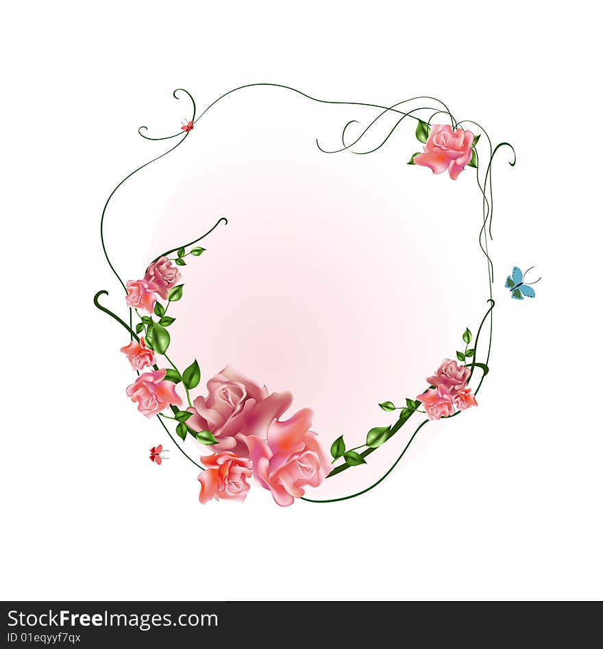 Vector illustration of elegant floral frame with beautiful roses