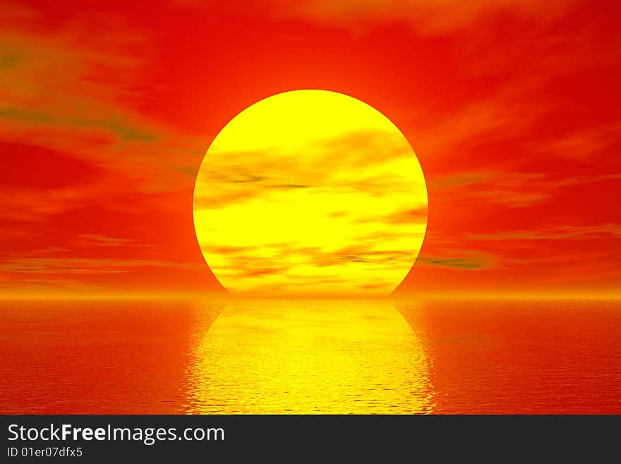 Golden Sunset and red sea