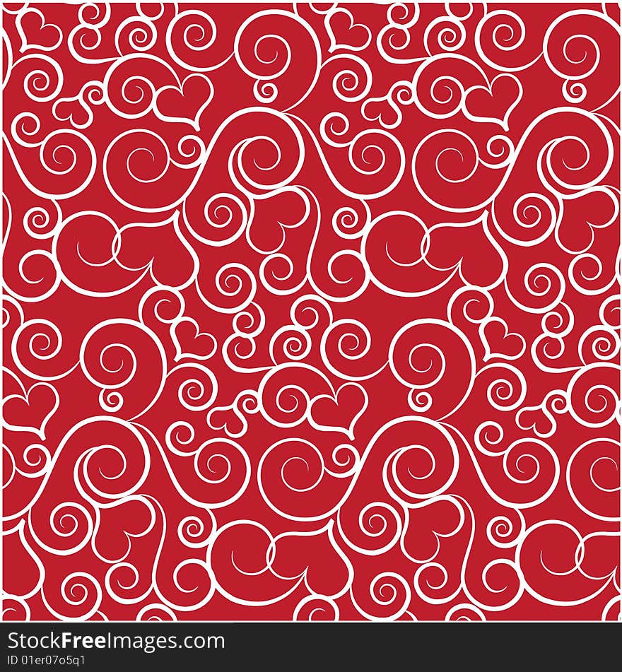 Seamless background with hearts and curls. Seamless background with hearts and curls