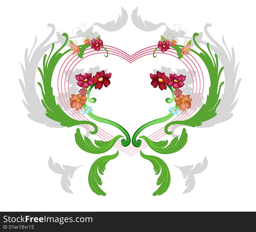 Vector illustration of elegant floral frame with heart shape