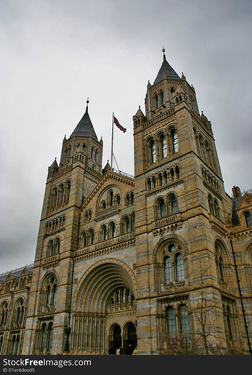 Front view of the natural history museum located in London South Kensigton. Front view of the natural history museum located in London South Kensigton